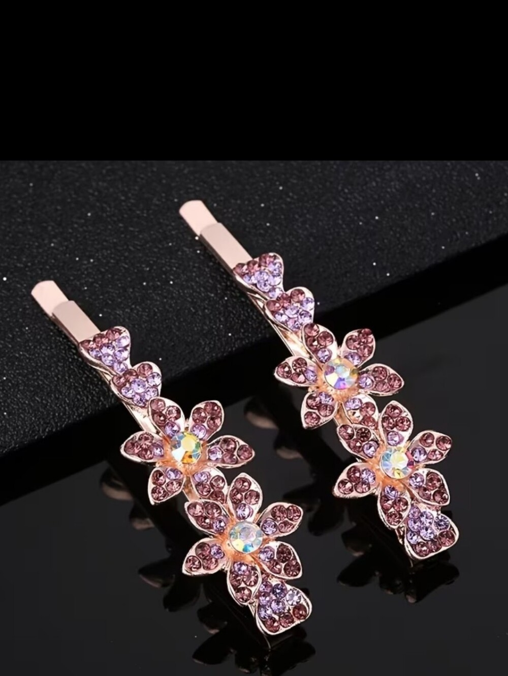 🆕️Purple Crystal Floral Hair Clips - Pair